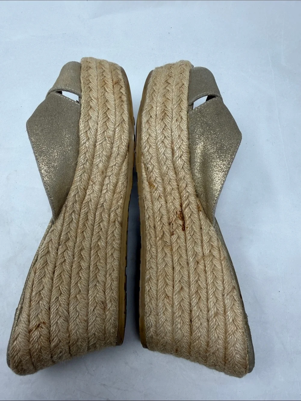 Jimmy Choo Gold Metallic Espadrille Wedge Sandals Size 38